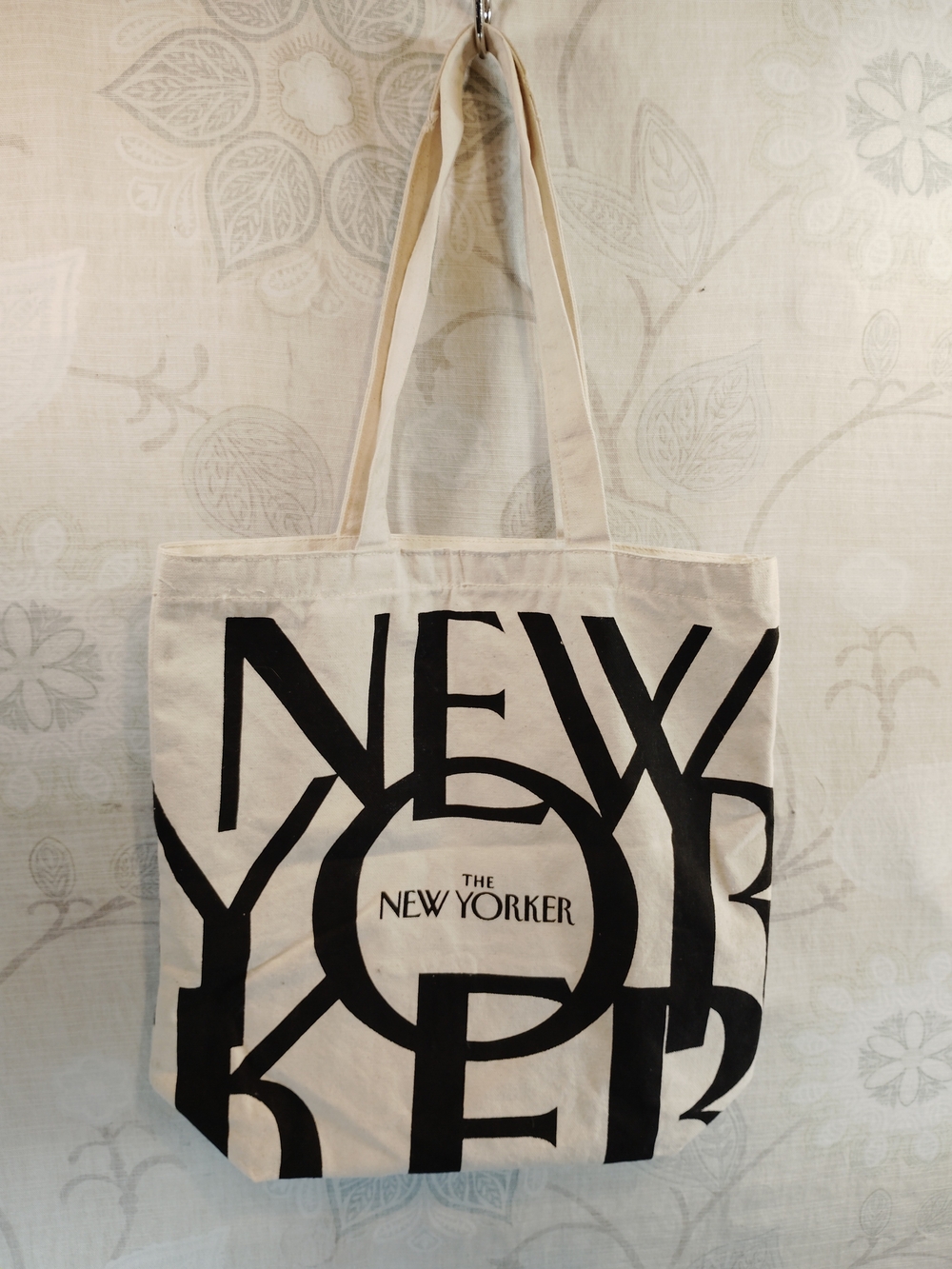 The New Yorker Cream Canvas Shoulder Tote Bag with Black Print